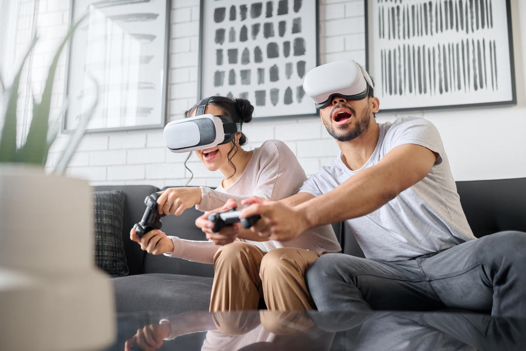 Man and woman playing video games