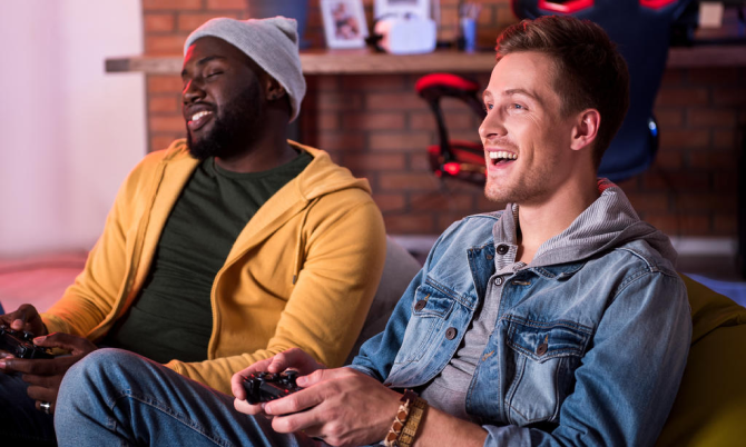 Two men playing video games
