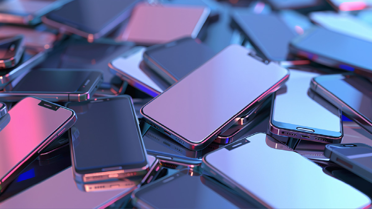 Pile of old smartphones representing recycling, trade-in, and eco-friendly disposal options.